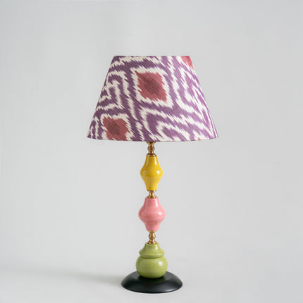 Wooden Lamp with Cotton Ikat Printed Lampshade