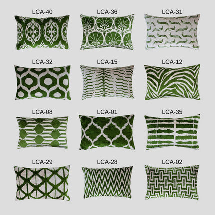 Copy of Green Silk Velvet Ikat Pillow Cover