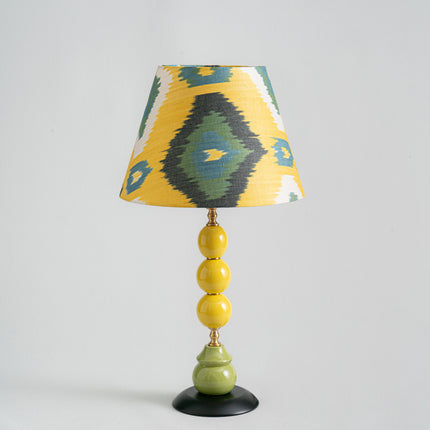 Wooden Lamp with Cotton Ikat Printed Lampshade