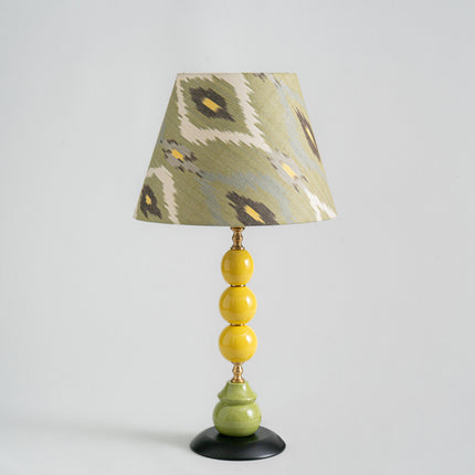 Wooden Lamp with Cotton Ikat Printed Lampshade