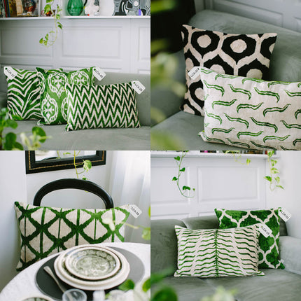 Copy of Green Silk Velvet Ikat Pillow Cover