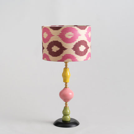 Wooden Lamp with Cotton Ikat Printed Lampshade