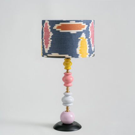 Wooden Lamp with Cotton Ikat Printed Lampshade