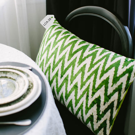 Copy of Green Silk Velvet Ikat Pillow Cover