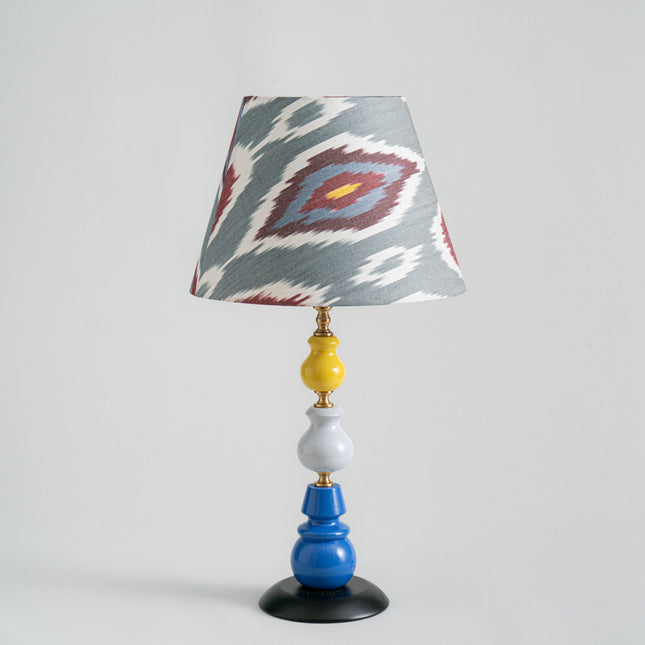 Wooden Lamp with Cotton Ikat Printed Lampshade