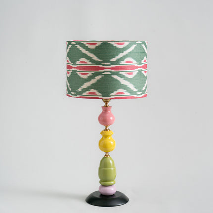 Wooden Lamp with Cotton Ikat Printed Lampshade