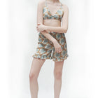 Silk Patterned Crop Top Shorts Set