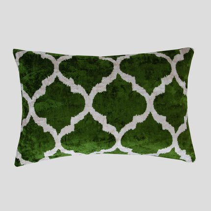 Green Silk Velvet Ikat Pillow Cover