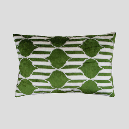 Green Silk Velvet Ikat Pillow Cover