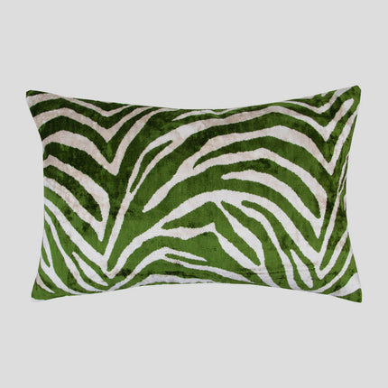 Green Silk Velvet Ikat Pillow Cover