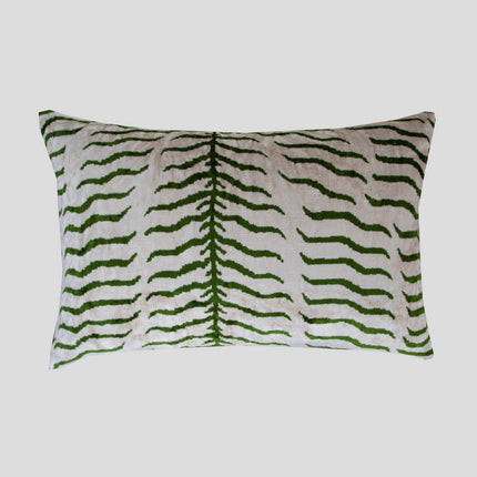 Green Silk Velvet Ikat Pillow Cover