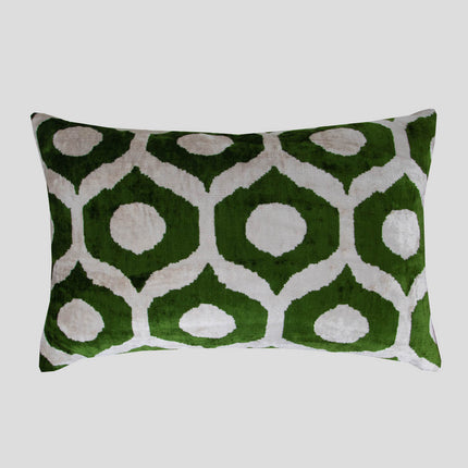 Funda de almohada Ikat de terciopelo de seda verde