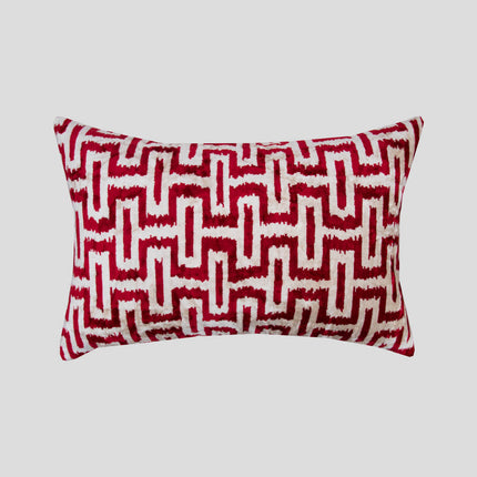 Funda de almohada Ikat de terciopelo de seda roja