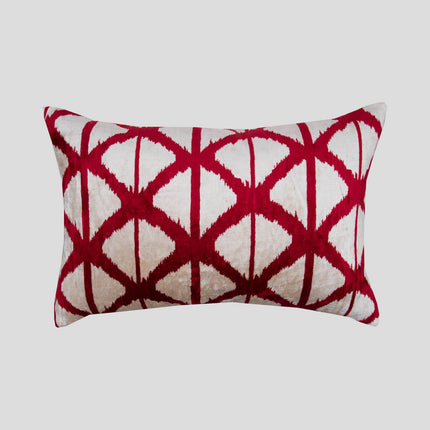 Funda de almohada Ikat de terciopelo de seda roja