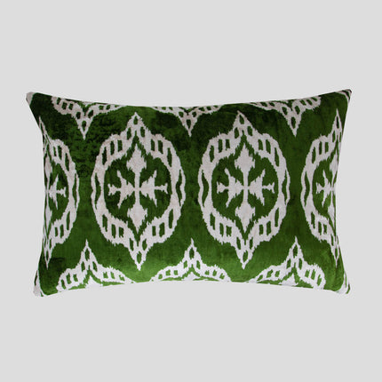 Funda de almohada Ikat de terciopelo de seda verde