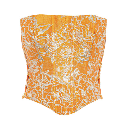 Ivry Floral Print Strapless Corset Orange