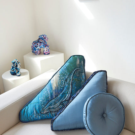 Triangle Wall Detailed Blue Silk Pillow
