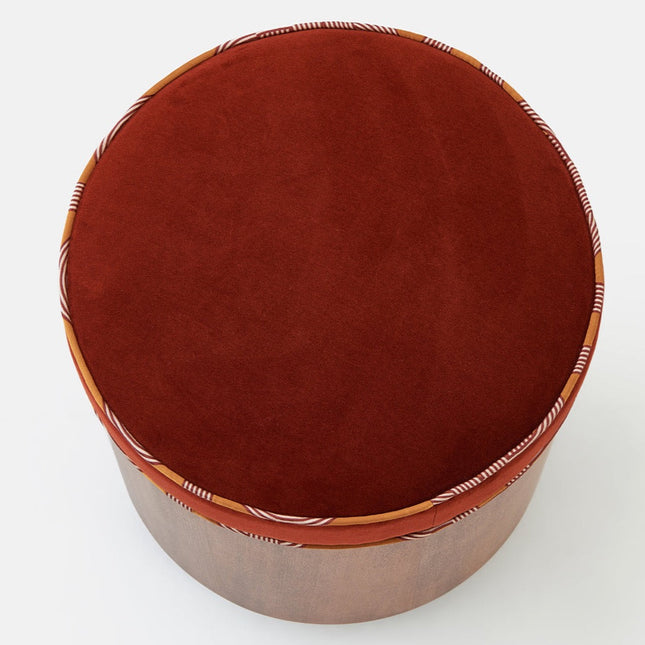 Circle Pattern Detailed Wooden Pouf