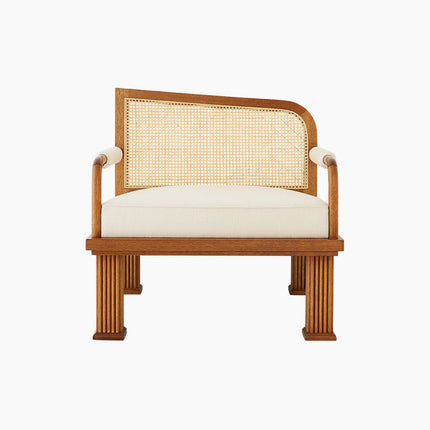 Rattan Detailed Walnut Lounge Armchair