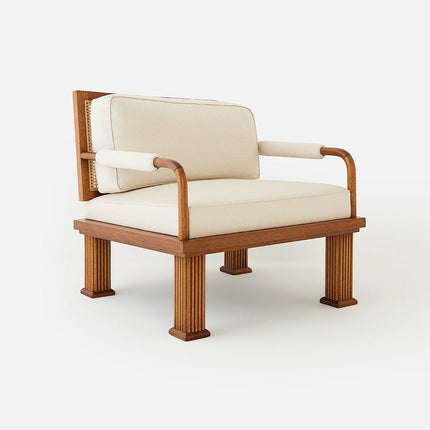 Rattan Detailed Walnut Lounge Armchair