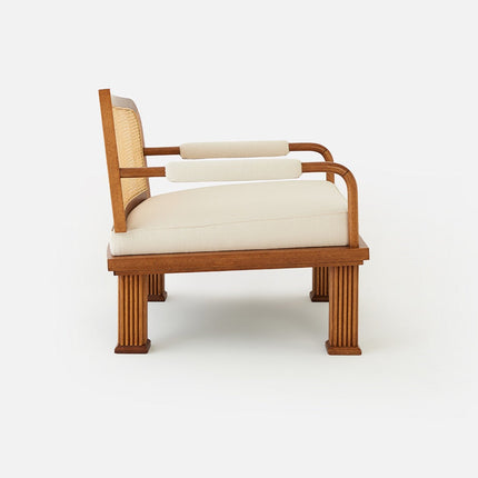 Rattan Detailed Walnut Lounge Armchair