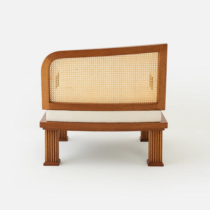 Rattan Detailed Walnut Lounge Armchair