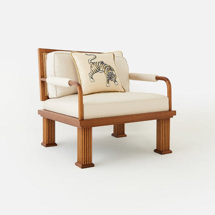 Rattan Detailed Walnut Lounge Armchair