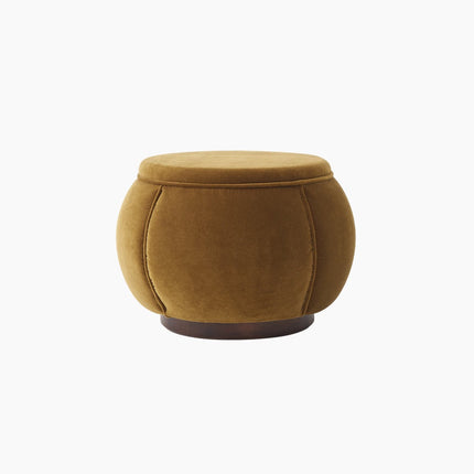 Round Green Velvet Pouf with Wooden Legs