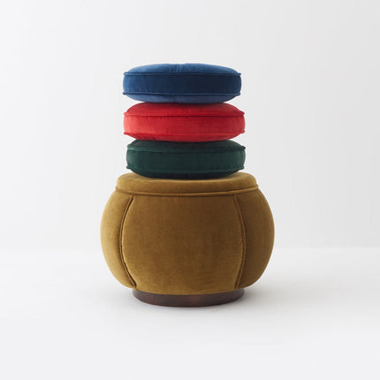 Round Green Velvet Pouf with Wooden Legs