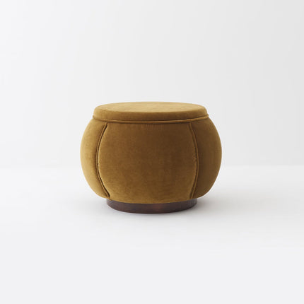 Round Green Velvet Pouf with Wooden Legs