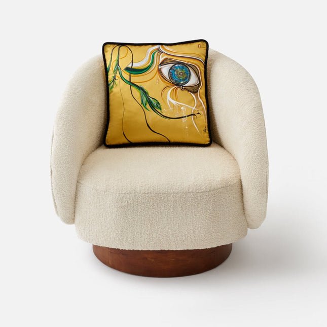Cozy Hand Carved Detailed Beige Armchair