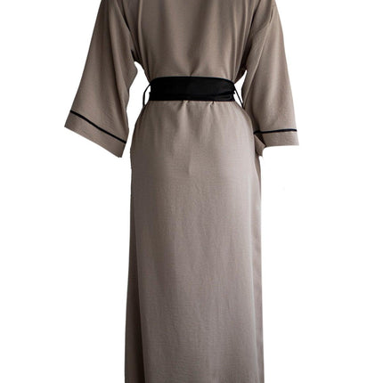 Ayrobin Kumaş Siyah Biyeli Düz Kol Kimono Sabahlık-Mita Concept-nowshopfun