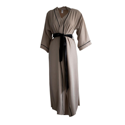 Ayrobin Kumaş Siyah Biyeli Düz Kol Kimono Sabahlık-Mita Concept-nowshopfun