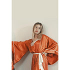 Bakır Beyaz Biyeli Saten Yarasa Kol Kimono Sabahlık-Mita Concept-nowshopfun