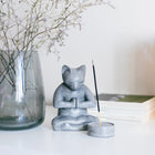 Concrete Meditation Cat Incense Burner Set