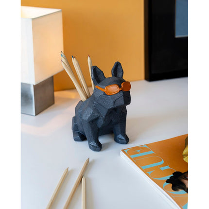 Concrete Orange Glasses French Bulldog Dog Pen Holder