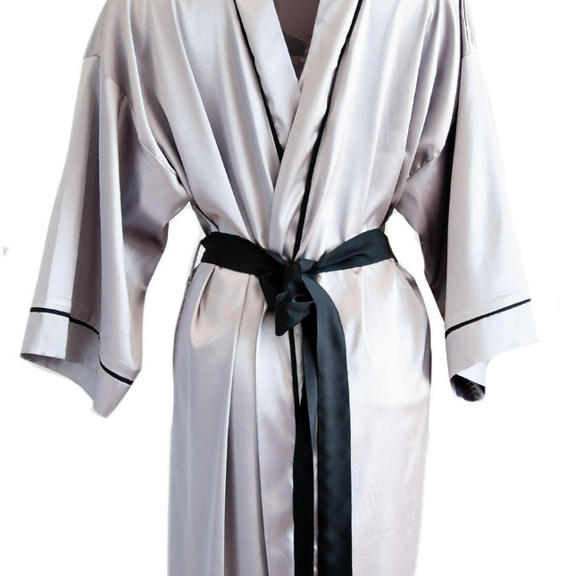 Gri Siyah Biyeli Erkek Saten Kimono-Mita Concept-nowshopfun