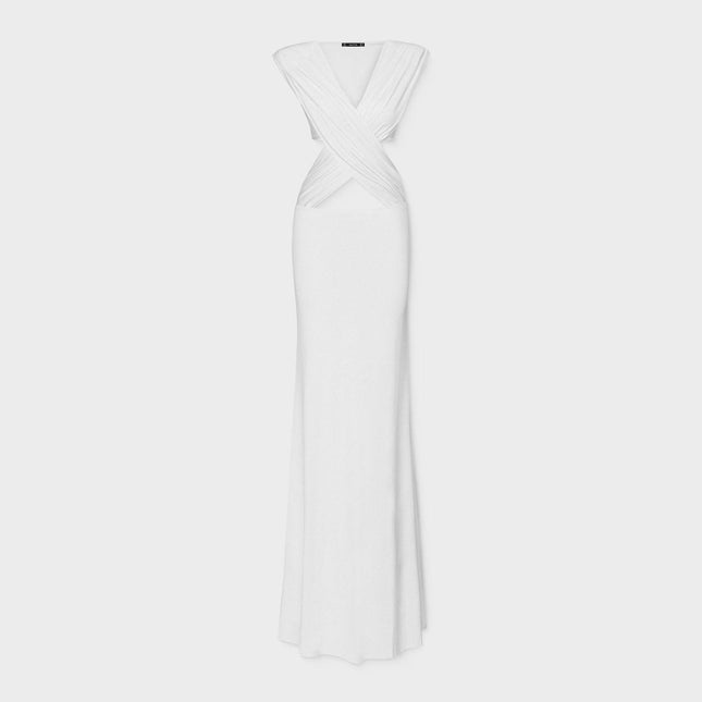 Hera Beyaz Crosswrap Düşük Bel Tasarım Abiye Elbise-ESOTTE-nowshopfun