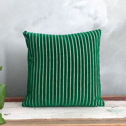 Striped Grass Green Velvet Pillow Cover