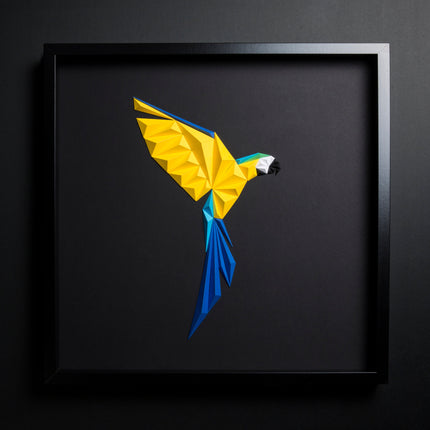 Pintura de guacamayo azul y dorado