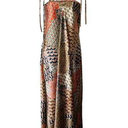 Silk Satin Patterned Cowl Neck Dress
