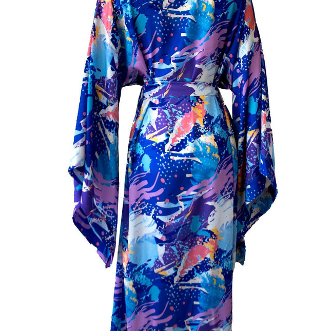 İpeksi Fırça Desenli Saten Yarasa Kol Kimono Sabahlık-Mita Concept-nowshopfun
