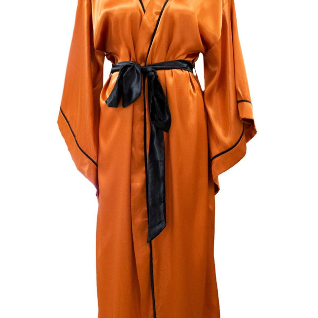 İpeksi Saten Bakır Siyah Biyeli Yarasa Kol Kimono Sabahlık-Mita Concept-nowshopfun