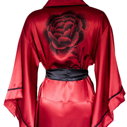 İpeksi Saten Bordo Siyah Biyeli Yarasa Kol Kimono Sabahlık-Mita Concept-nowshopfun