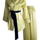 İpeksi Yağ Yeşili Lacivert Biyeli Şal Yaka Pantolonlu Kimono Takım-Mita Concept-nowshopfun