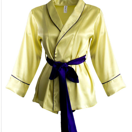 İpeksi Yağ Yeşili Mor Biyeli Şal Yaka Kimono ve Pantolonlu Takım-Mita Concept-nowshopfun
