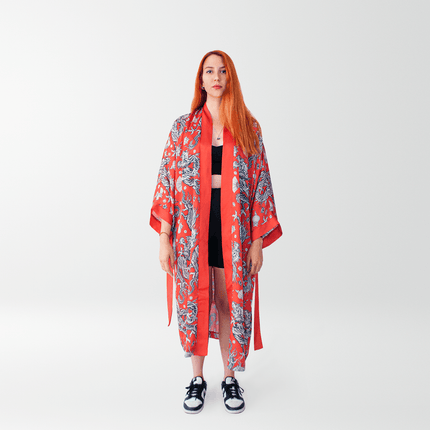 Long Red Double Dragon Kimono-Helal Merch-nowshopfun