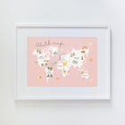 Pink World Map with Animals Tablo-Little Forest Animals-nowshopfun