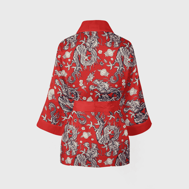 Short Red Double Dragon Kimono-Helal Merch-nowshopfun