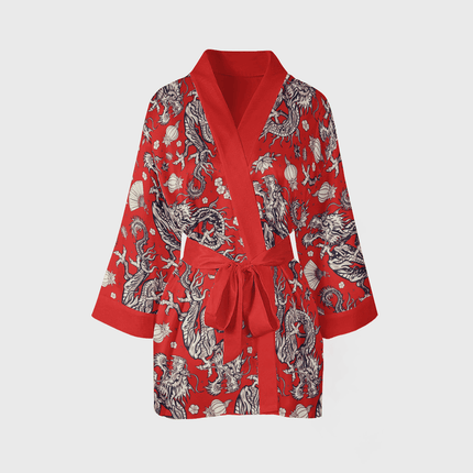 Short Red Double Dragon Kimono-Helal Merch-nowshopfun